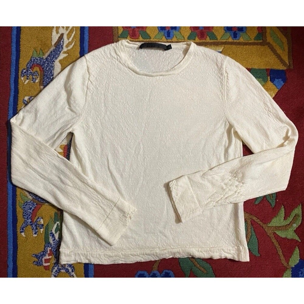 Jenni Kayne 100% Merino Wool Base Layer Long Sleeve Sz S Cream Textured Pullover